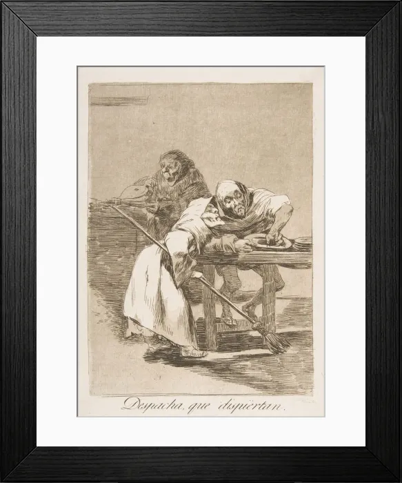 Framed Print : Plate 78 from Los Caprichos : Be quick, they are waking up (Despacha, que dispiertan Framed Print : Plate 78 from Los Caprichos : Be quick, they are waking up (Despacha, que dispiertan