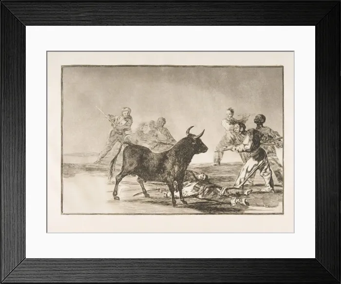Framed Print : Plate 12 from the Tauromaquia : The crowd hamstrings the bull with lances, sickles Framed Print : Plate 12 from the Tauromaquia : The crowd hamstrings the bull with lances, sickles