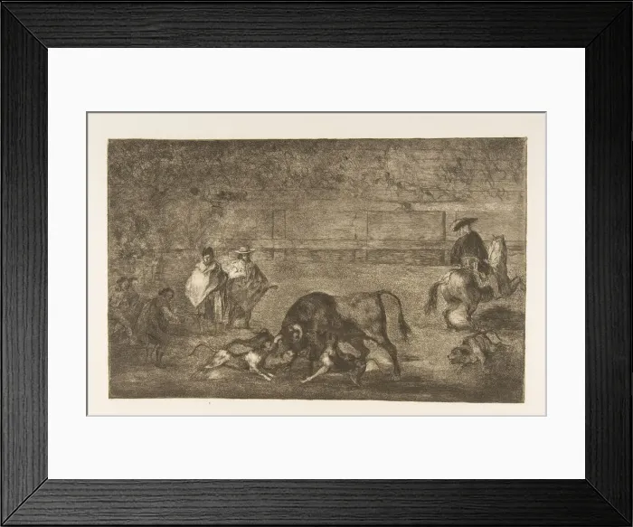 Framed Print : Plate C: The dogs let loose on the bull. ca. 1816. Creator: Francisco Goya Framed Print : Plate C: The dogs let loose on the bull. ca. 1816. Creator: Francisco Goya