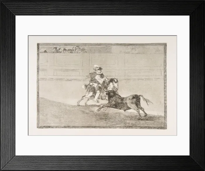Framed Print : Plate 13 of the Tauromaquia : A Spanish mounted knight in the ring breaking short spears Framed Print : Plate 13 of the Tauromaquia : A Spanish mounted knight in the ring breaking short spears