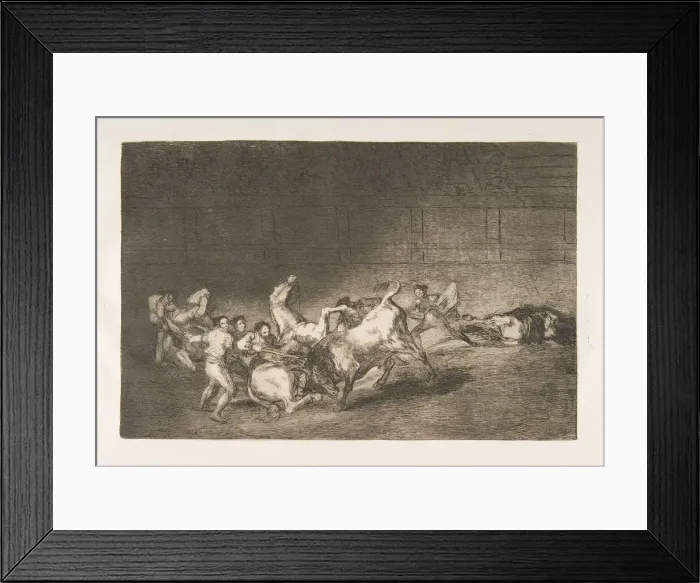 Framed Print : Plate 32 from the Tauromaquia : Two teams of picadors thrown one after the other by a Framed Print : Plate 32 from the Tauromaquia : Two teams of picadors thrown one after the other by a