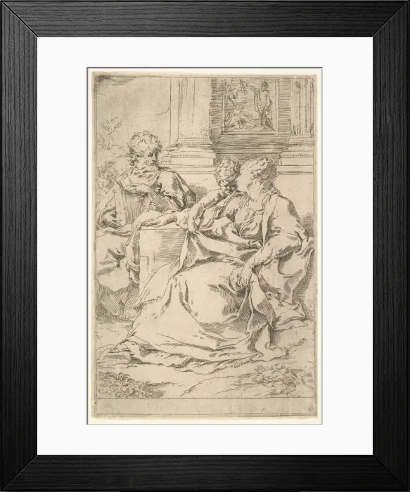Framed Print : The Holy Family with Scriptural Scene in Background. Creator: Guido Reni Framed Print : The Holy Family with Scriptural Scene in Background. Creator: Guido Reni
