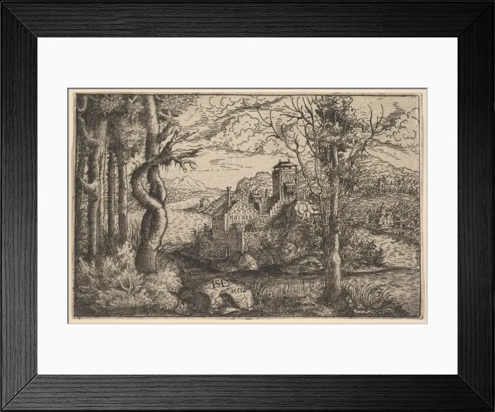 Framed Print : View on a River, with a Castle on an Island, 1553. Creator: Hans Sebald Lautensack Framed Print : View on a River, with a Castle on an Island, 1553. Creator: Hans Sebald Lautensack