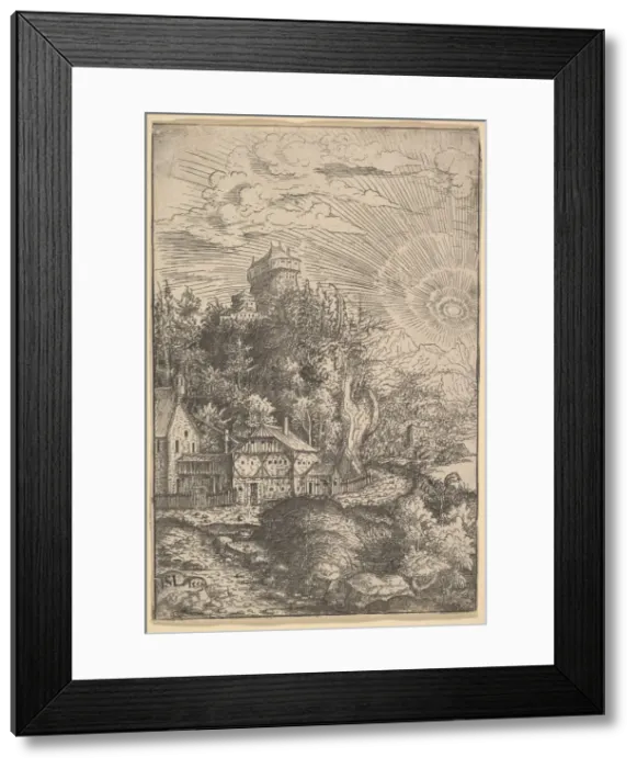 Framed Print : Landscape with a Castle Perched on a Rock, 1553. Creator: Hans Sebald Lautensack Framed Print : Landscape with a Castle Perched on a Rock, 1553. Creator: Hans Sebald Lautensack