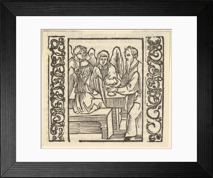 Framed Print : Angels Served at a Table, illustration from Speculum Passionis, 1507, 1507 Framed Print : Angels Served at a Table, illustration from Speculum Passionis, 1507, 1507