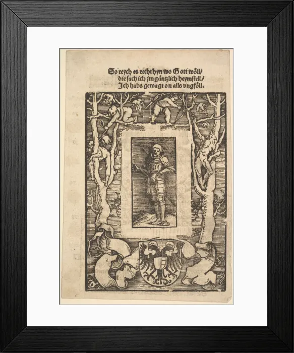 Framed Print : Title Border with Man in Armor in Center, 1513. Creator: Hans Baldung Framed Print : Title Border with Man in Armor in Center, 1513. Creator: Hans Baldung