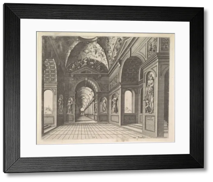 Framed Print : Perspective view of the interior of a hall, with cross-vault decorated with grot Framed Print : Perspective view of the interior of a hall, with cross-vault decorated with grot