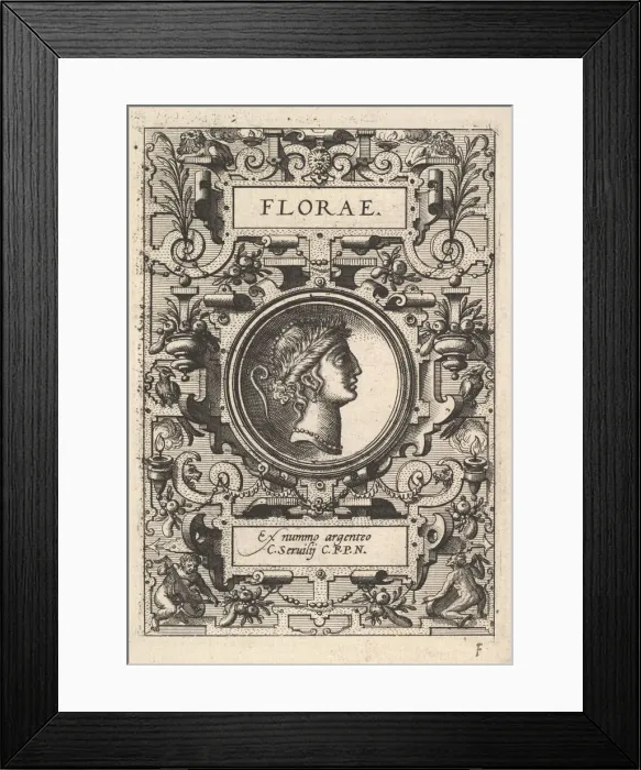 Framed Print : Bust of Florae surrounded by strapwork, from the series Deorum dearumque Framed Print : Bust of Florae surrounded by strapwork, from the series Deorum dearumque