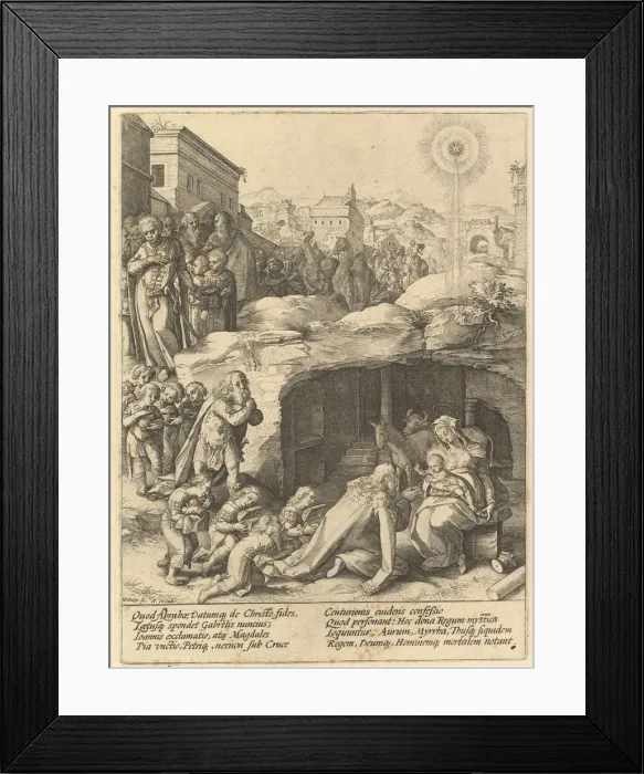 Framed Print : The Adoration of the Magi, ca. 1585. Creator: Hendrik Goltzius Framed Print : The Adoration of the Magi, ca. 1585. Creator: Hendrik Goltzius