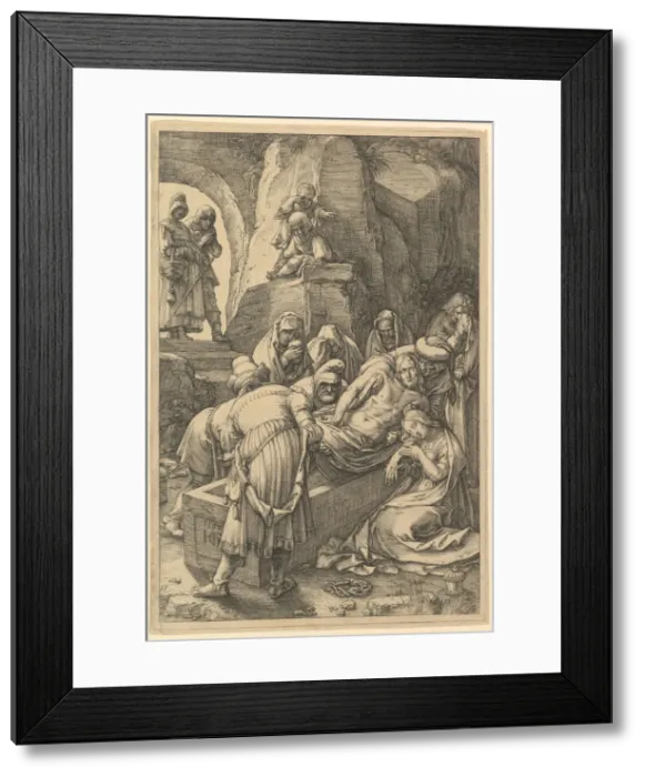 Framed Print : The Entombment, from The Passion of Christ, 1596. Creator: Hendrik Goltzius Framed Print : The Entombment, from The Passion of Christ, 1596. Creator: Hendrik Goltzius