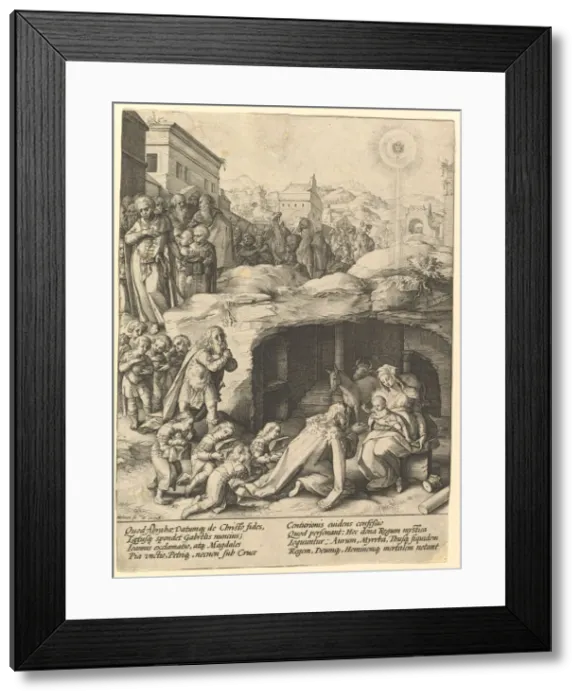 Framed Print : The Adoration of the Magi, ca. 1585. Creator: Hendrik Goltzius Framed Print : The Adoration of the Magi, ca. 1585. Creator: Hendrik Goltzius