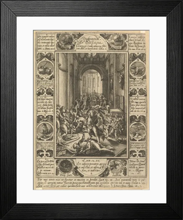 Framed Print : Dissension in the Church (Dissidium in Ecclesia), ca. 1578. Creator: Hendrik Goltzius