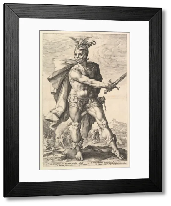Framed Print : Mucius Scaevola, from the series The Roman Heroes, 1586. Creator: Hendrik Goltzius Framed Print : Mucius Scaevola, from the series The Roman Heroes, 1586. Creator: Hendrik Goltzius