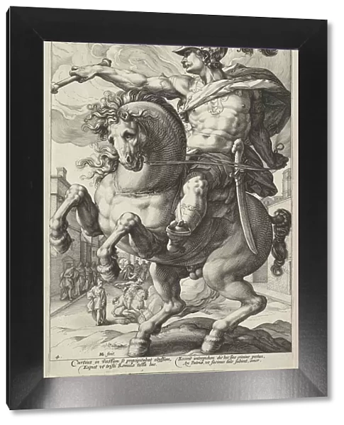 Marcus Curtius, from the series The Roman Heroes, 1586. Creator: Hendrik Goltzius