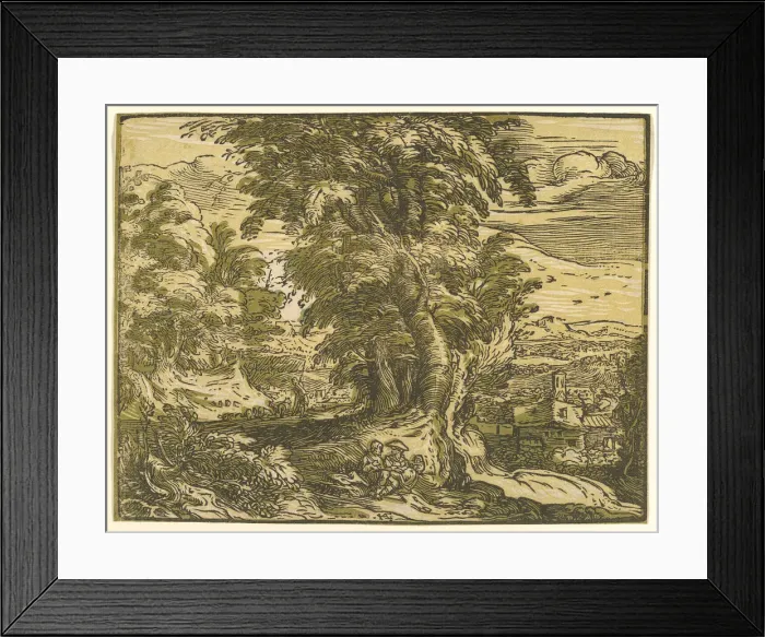 Framed Print : Landscape with Seated Couple, after 1595. Creator: Hendrik Goltzius Framed Print : Landscape with Seated Couple, after 1595. Creator: Hendrik Goltzius
