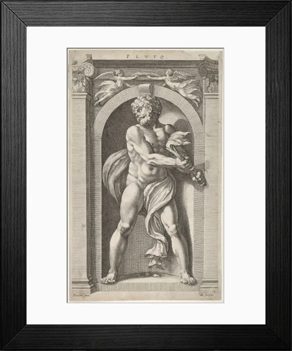 Framed Print : Pluto; on verso sketches of a figure, four heads, and a column, 1592 Framed Print : Pluto; on verso sketches of a figure, four heads, and a column, 1592