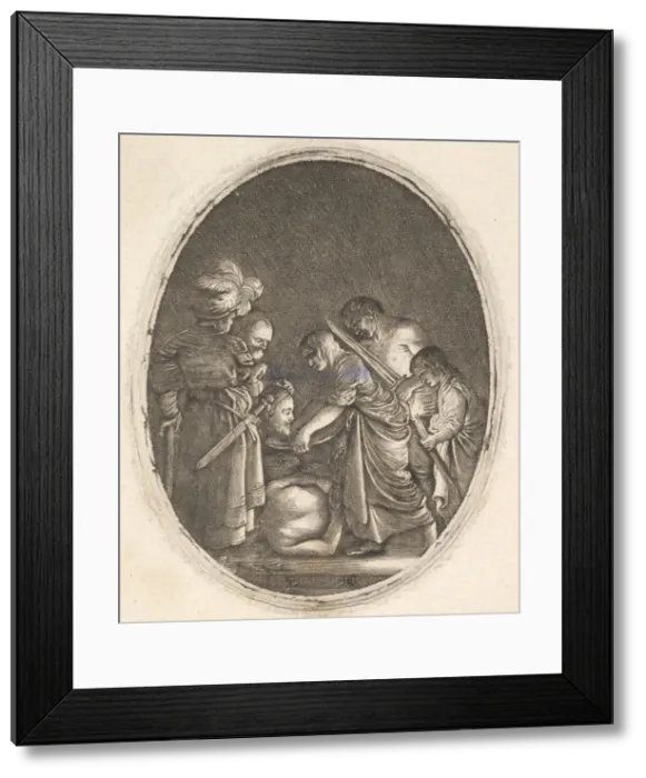 Framed Print : Salome receiving the head of John the Baptist, surrounded by three men and a child bea Framed Print : Salome receiving the head of John the Baptist, surrounded by three men and a child bea