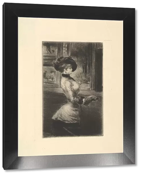 Three-quarter Length Woman in Profile at a Picture Gallery. Creator: Henri Somm