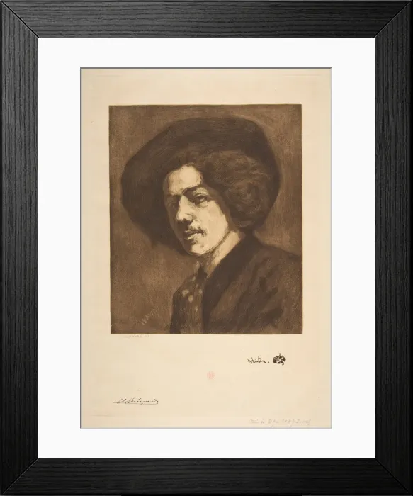 Framed Print : Whistlers Portrait of Himself, 1888. Creator: Henri-Charles Guerard Framed Print : Whistlers Portrait of Himself, 1888. Creator: Henri-Charles Guerard