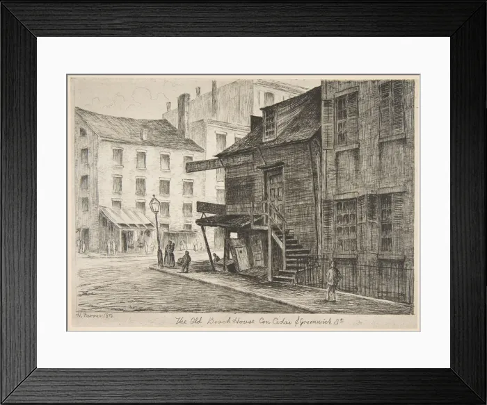 Framed Print : The Old Beach House, Corner of Cedar and Greenwich Streets (from Scenes of Old New York) Framed Print : The Old Beach House, Corner of Cedar and Greenwich Streets (from Scenes of Old New York)
