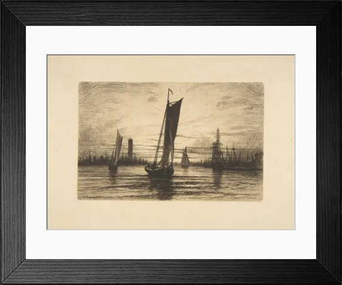 Framed Print : Sunset on the East River, 1879. Creator: Henry Farrer Framed Print : Sunset on the East River, 1879. Creator: Henry Farrer