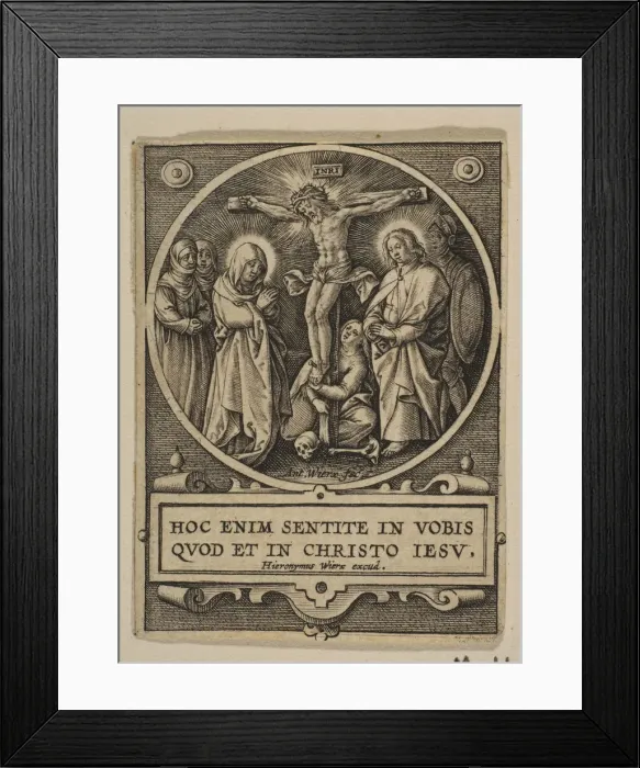 Framed Print : The Crucifixion (Round) (reverse copy). n. d. Creator: Hieronymous Wierix Framed Print : The Crucifixion (Round) (reverse copy). n. d. Creator: Hieronymous Wierix
