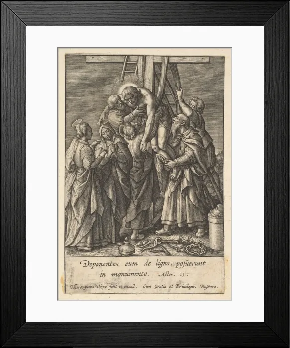 Framed Print : Descent from the Cross, before 1619. Creator: Hieronymous Wierix Framed Print : Descent from the Cross, before 1619. Creator: Hieronymous Wierix