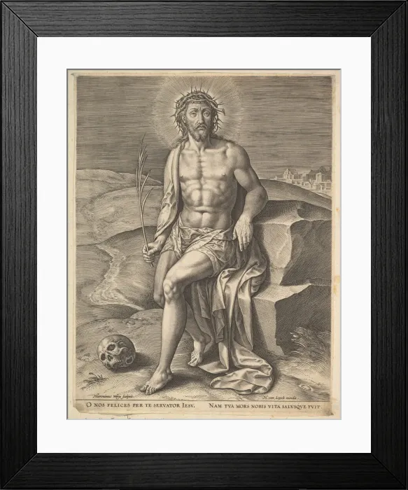 Framed Print : Christ Sitting on the Cold Stone, before ca. 1586. Creator: Hieronymous Wierix Framed Print : Christ Sitting on the Cold Stone, before ca. 1586. Creator: Hieronymous Wierix