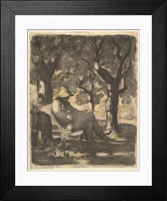 Framed Print : A Man Reading in a Garden (recto); Preliminary sketch for a Man Reading in a Garden (v Framed Print : A Man Reading in a Garden (recto); Preliminary sketch for a Man Reading in a Garden (v