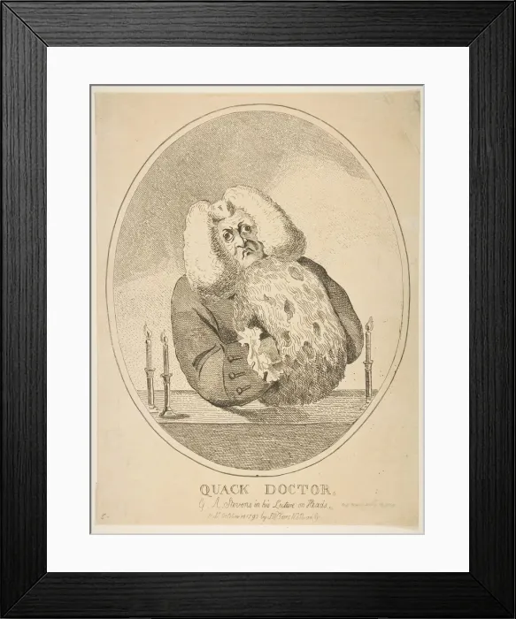 Framed Print : Quack Doctor, G. W. Stevens in His Lecture on Heads, October 10, 1793 Framed Print : Quack Doctor, G. W. Stevens in His Lecture on Heads, October 10, 1793