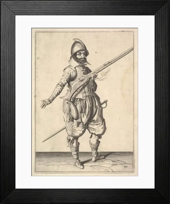 Framed Print : A soldier on guard freeing his right hand, from the Marksmen series, plate 37 Framed Print : A soldier on guard freeing his right hand, from the Marksmen series, plate 37