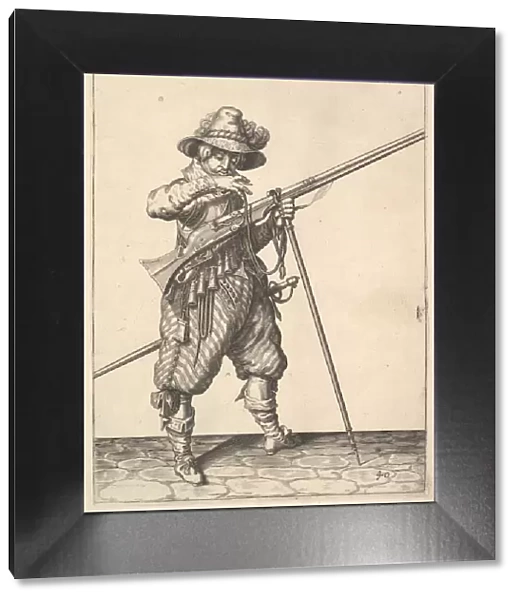 A soldier blowing on a match, from the Musketeers series, plate 40