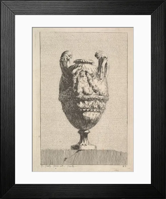 Framed Print : Vase with a Male Siren holding up a Garland, from: Vases, 1746 Framed Print : Vase with a Male Siren holding up a Garland, from: Vases, 1746