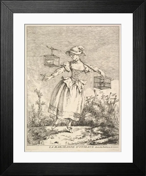 Framed Print : La marchande d oyseaux (The Bird Merchant), 18th century Framed Print : La marchande d oyseaux (The Bird Merchant), 18th century