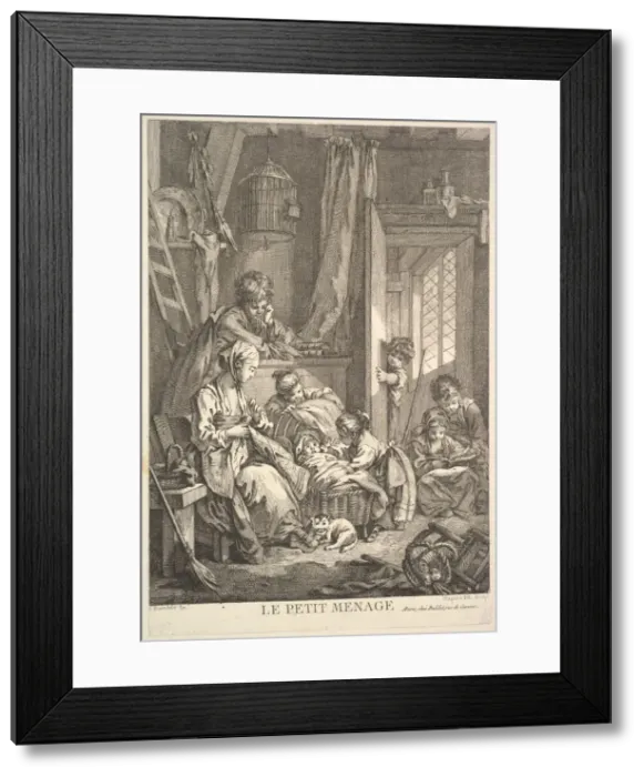 Framed Print : The Small Household, mid to late 18th century. Creator: Jacques Gabriel Huquier Framed Print : The Small Household, mid to late 18th century. Creator: Jacques Gabriel Huquier