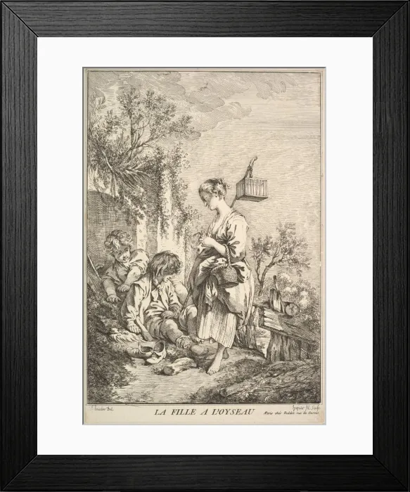 Framed Print : Girl with a Bird, mid to late 18th century. Creator: Jacques Gabriel Huquier Framed Print : Girl with a Bird, mid to late 18th century. Creator: Jacques Gabriel Huquier