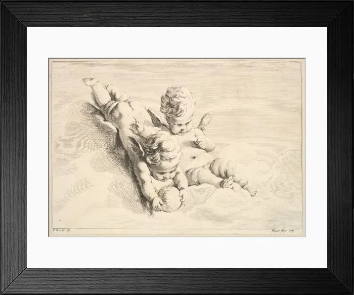 Framed Print : Two Cupids, One Holding a Ball, mid to late 18th century Framed Print : Two Cupids, One Holding a Ball, mid to late 18th century