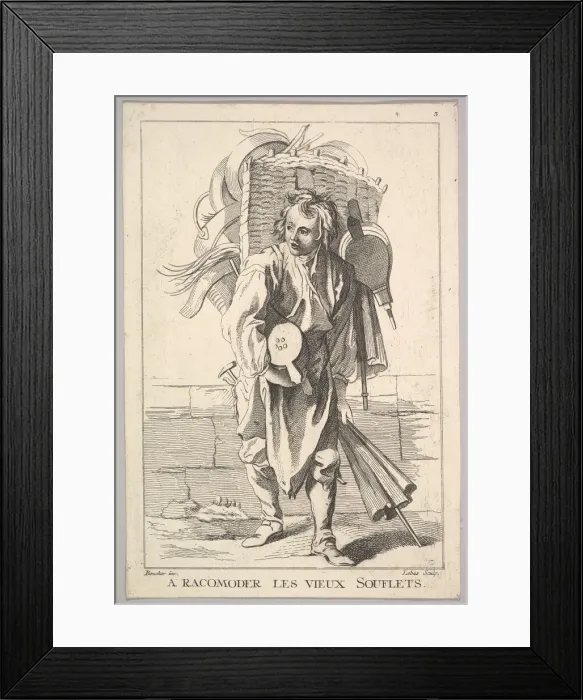 Framed Print : Reverse copy of A Racomoder les Vieux Souflets (Mend the Old Bellows), from Le Cri Framed Print : Reverse copy of A Racomoder les Vieux Souflets (Mend the Old Bellows), from Le Cri
