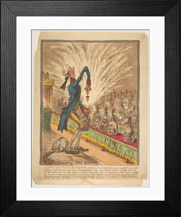 Framed Print : Uncorking Old Sherry, March 10, 1805. Creator: James Gillray Framed Print : Uncorking Old Sherry, March 10, 1805. Creator: James Gillray