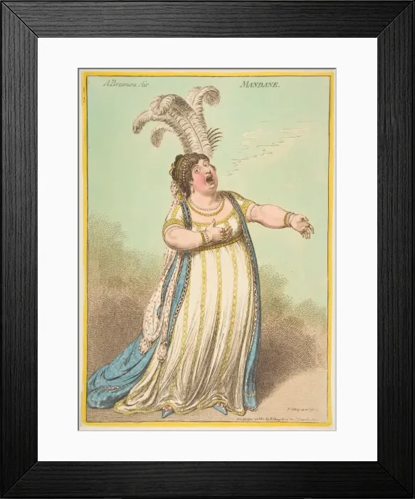 Framed Print : A Bravura Air. Mandane, December 22, 1801. Creator: James Gillray Framed Print : A Bravura Air. Mandane, December 22, 1801. Creator: James Gillray