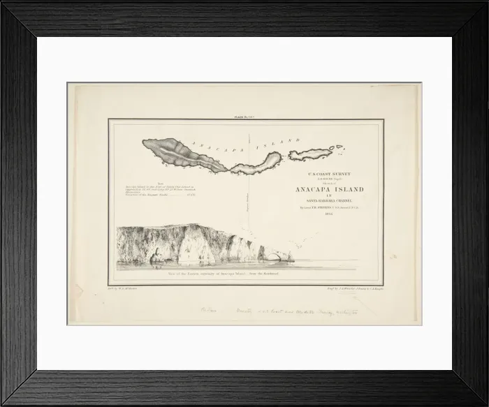 Framed Print : U.S. Coast Survey... Sketch of Anapaca Island in Santa Barbara Channel, 1854-57 Framed Print : U.S. Coast Survey... Sketch of Anapaca Island in Santa Barbara Channel, 1854-57