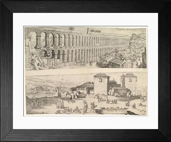 Framed Print : The Aqueduct at Segovia and The Castle of Madrid, 1500-1599 Framed Print : The Aqueduct at Segovia and The Castle of Madrid, 1500-1599