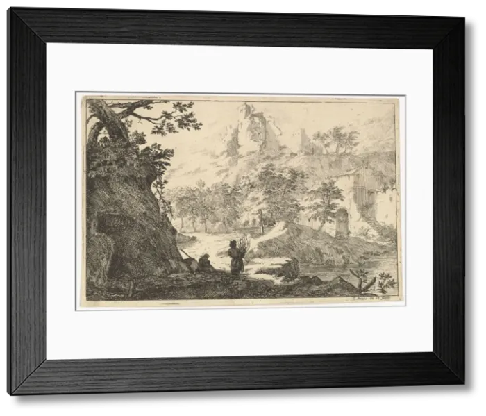 Framed Print : Landscape with Ruins of a Castle on a Hill, early 18th century. Creator: Jan Smees Framed Print : Landscape with Ruins of a Castle on a Hill, early 18th century. Creator: Jan Smees
