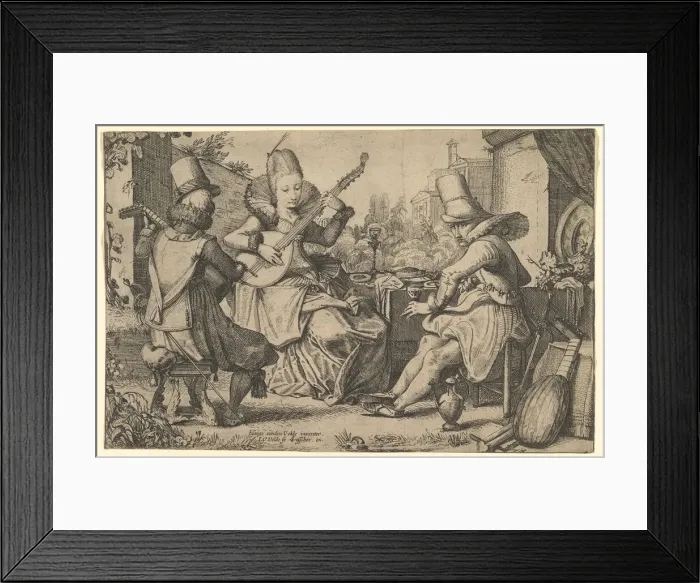 Framed Print : Two Elegantly Dressed Men and a Woman in a Garden, 1613-41. Creator: Jan van de Velde II Framed Print : Two Elegantly Dressed Men and a Woman in a Garden, 1613-41. Creator: Jan van de Velde II