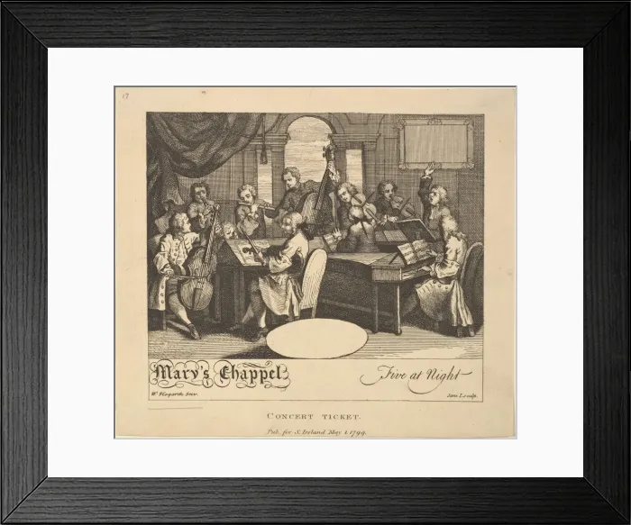 Framed Print : Concert Ticket - Marys Chappel, Five at Night, May 1, 1799. Creator: Jane Ireland Framed Print : Concert Ticket - Marys Chappel, Five at Night, May 1, 1799. Creator: Jane Ireland