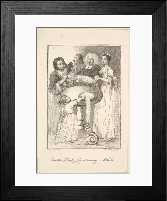 Framed Print : Orator Henley Christening a Child, 1794. Creator: Jane Ireland Framed Print : Orator Henley Christening a Child, 1794. Creator: Jane Ireland