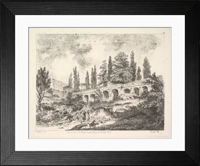 Framed Print : View of the entrance to Tivoli and the walls of the Villa d Este, horsemen approac Framed Print : View of the entrance to Tivoli and the walls of the Villa d Este, horsemen approac