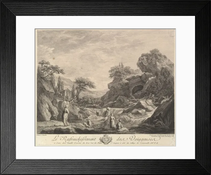 Framed Print : Traveling Women Drinking Water, 1758. Creator: Jean Daullé Framed Print : Traveling Women Drinking Water, 1758. Creator: Jean Daullé