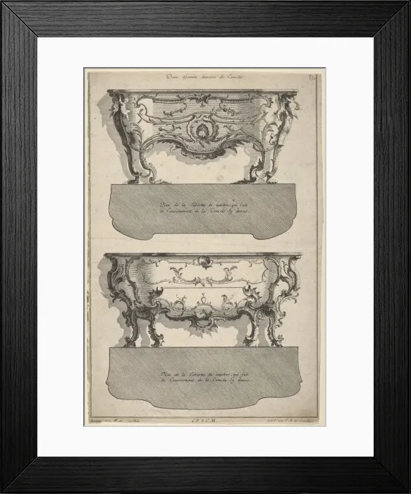 Framed Print : Designs for Two Commodes, from Livre de differents dessein de Comodes, 1745-56 Framed Print : Designs for Two Commodes, from Livre de differents dessein de Comodes, 1745-56