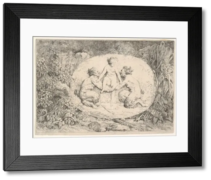 Framed Print : Nymph Supported by Two Satyrs, 1763. Creator: Jean-Honore Fragonard